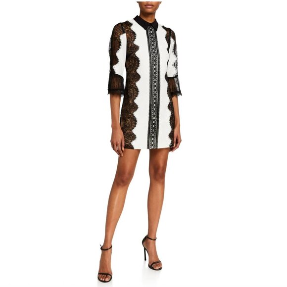 Self-Portrait Lace-Trim 3/4-Sleeve Mini Dress - Picture 1 of 5